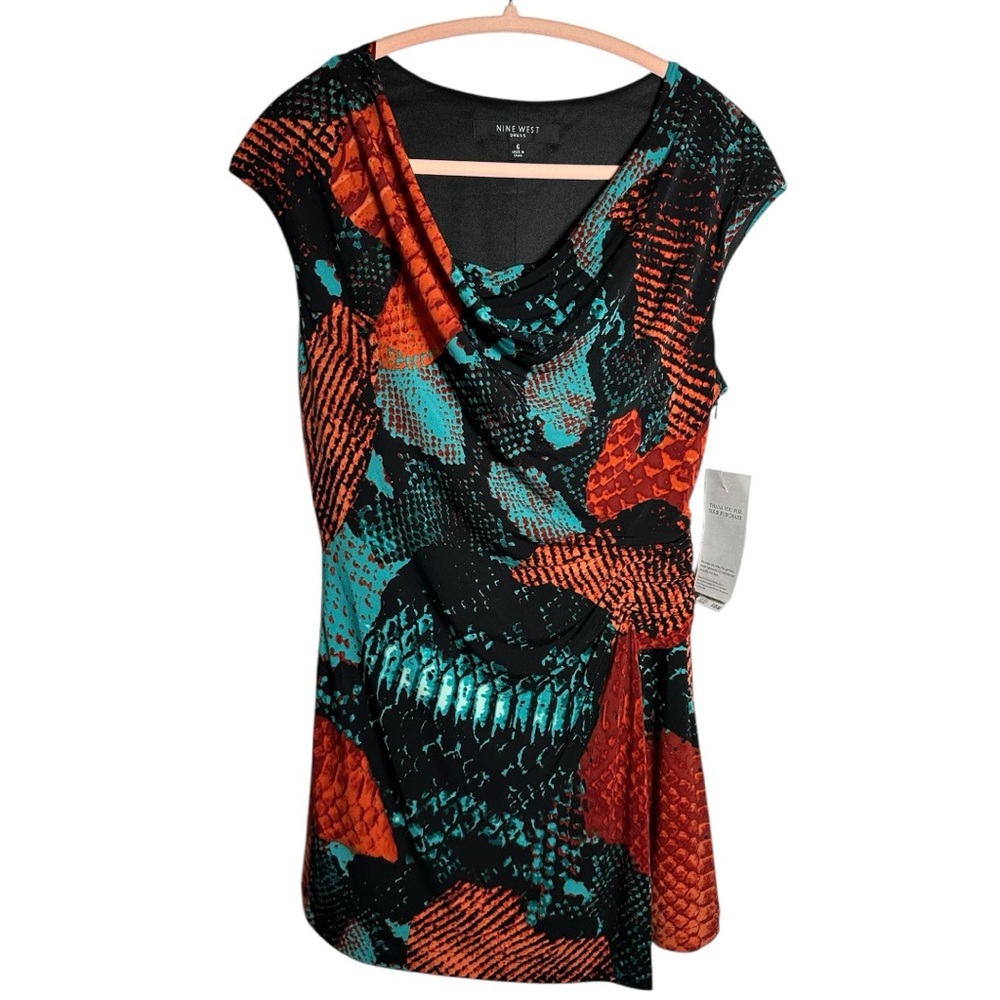 Nine West Mini Tunic Dress Women Size 6 Black Peacock Y2K On The Town NWD